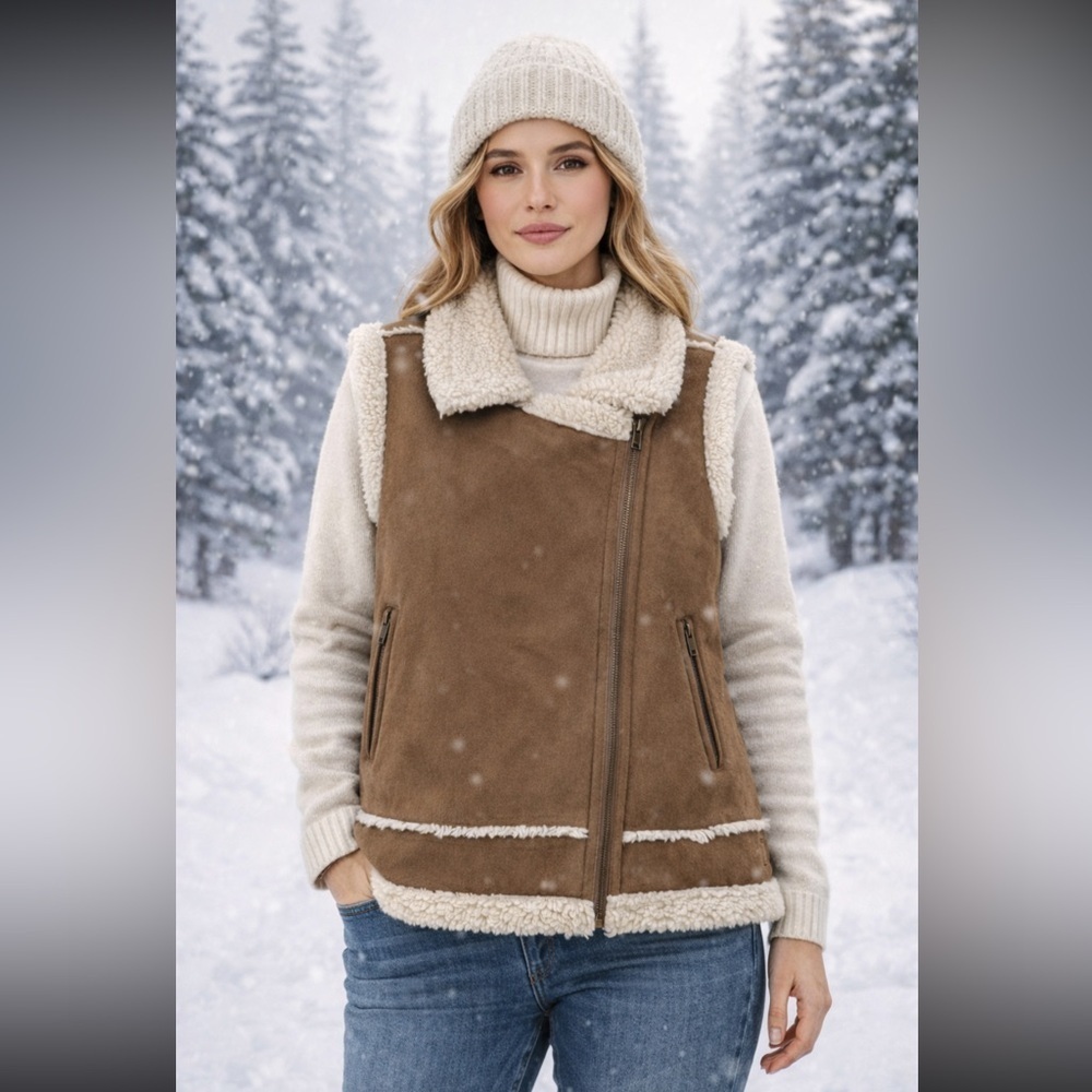 Joie Shearling Faux Suede Vest Women's Size‎ M